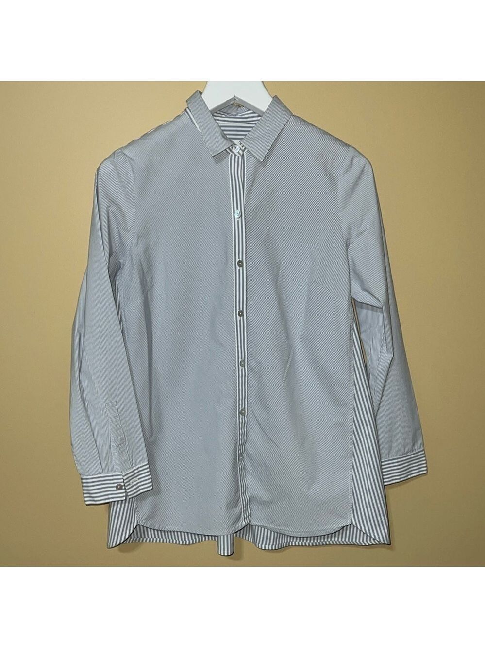 J.JILL classic button up tunic. Gray /white stripe. Size medium. - Picture 1 of 9
